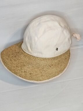 Helen Kaminski Canvas & Raffia Sun Hat / Visor – One Size, Elegant Tie Back